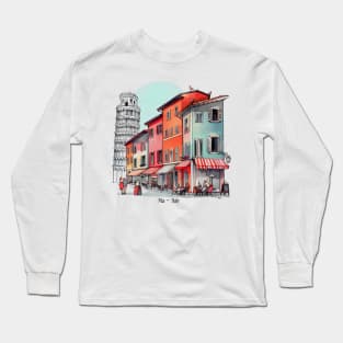 Pisa Italy | Leaning Tower of Pisa | Italian Sidewalk Café Long Sleeve T-Shirt